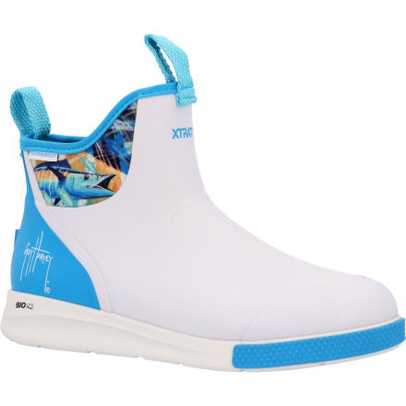 XTRATUF Men’s 6″ Ankle Deck Boot Sport Guy Harvey White/Dresden Blue 7