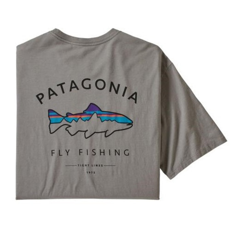 Patagonia Mens Framed Fitz Roy Trout Organic Grey Tee Shirt Large