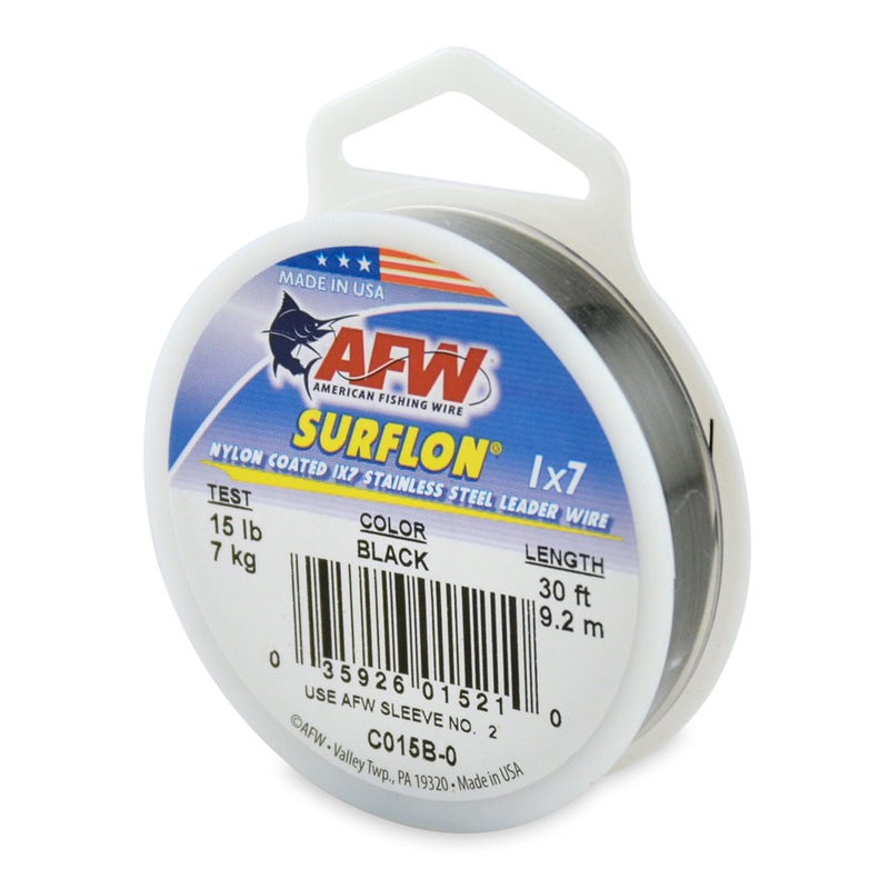 AFW Surflon Nylon Coated SS Leader Black 30ft 15lb