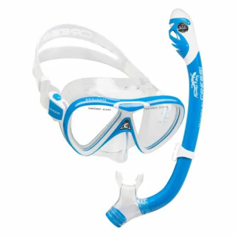 Cressi Pegaso Iguana Dry Junior Mask Snorkel Combo Blue White