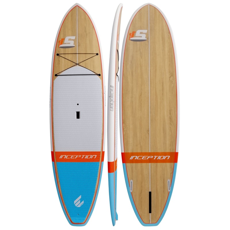 ECS Inception Wood SUP – Package 10 ft 6 in Paulownia Wood with Blue and Orange Accents