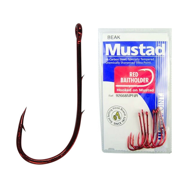Mustad 92668NPNR Sliced Red Baitholder Hook 1