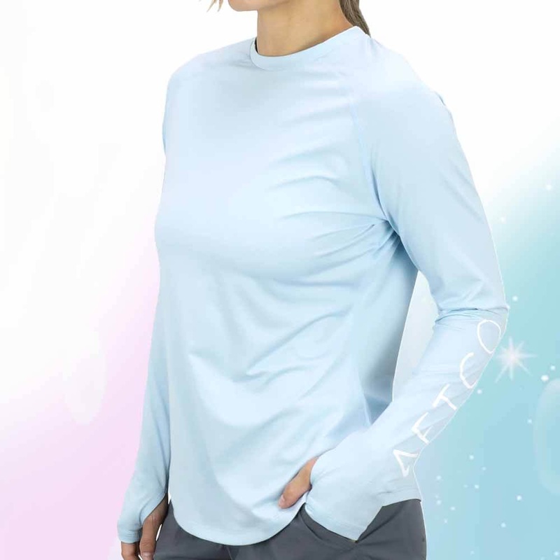 Aftco Women’s Yurei Air-O Mesh Sky Blue Heather L/S Performance Shirt LARGE