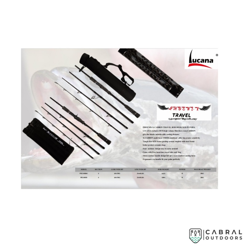 Lucana Phoenix X Carbon Technology 7ft-8ft Bait Casting Travel Rod 7ft