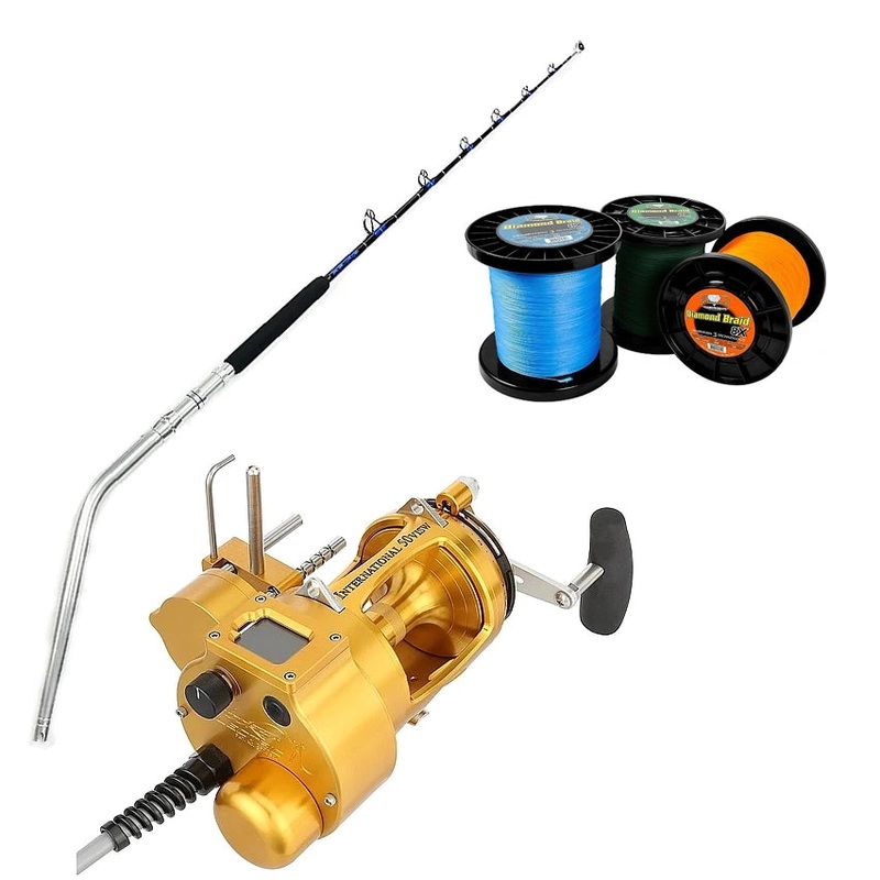 PENN INTL VI Hooker Detachable Gold 50 w/ CHAOS SW Rod & Momoi Diamond Braid 100# Blue Momoi Diamond Braid Gen3 8X 3000yard