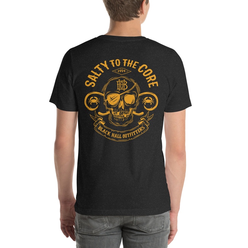 BHO “Salty to the Core” Original Skull Men’s Short Sleeve Shirt (2024 Version) Black Heather S