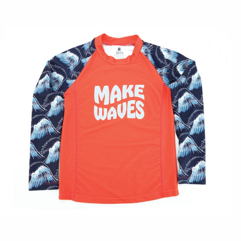Juice Box Youth Boys Rash Guard Swim Shirt – Make Waves Orange Small 6-7