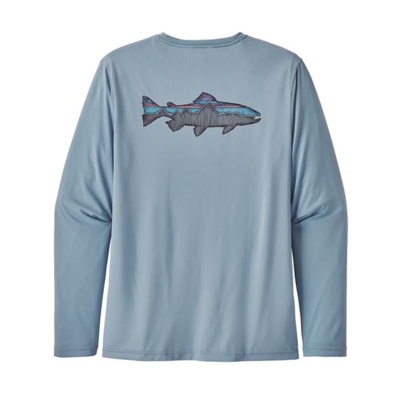 Patagonia Mens Cap Cool Daily Fish Graphic Long Sleeve Tee Shirt Large Berlin Blue