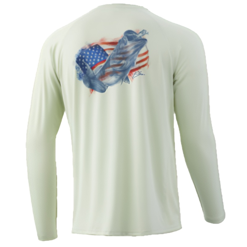 Huk American Frogger Pursuit Mens LS Bass Shirt H1200322 Fog Green (331) Small