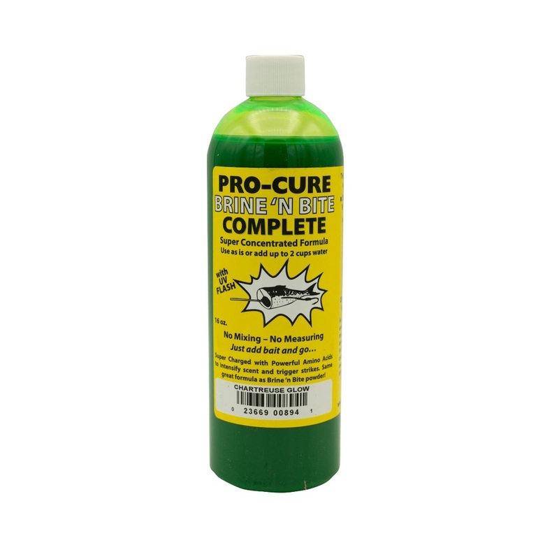 Pro-Cure Brine n Bite Bait Complete Super Concentrated Enhancement Liquid Fluid Formula Chartreuse Glow