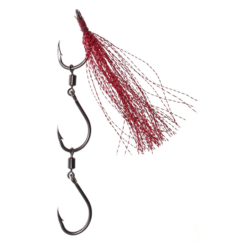 Elkat HD Striker 7 Flasher Pre Ganged Dressed Gang Hook Sets 10/0 Red