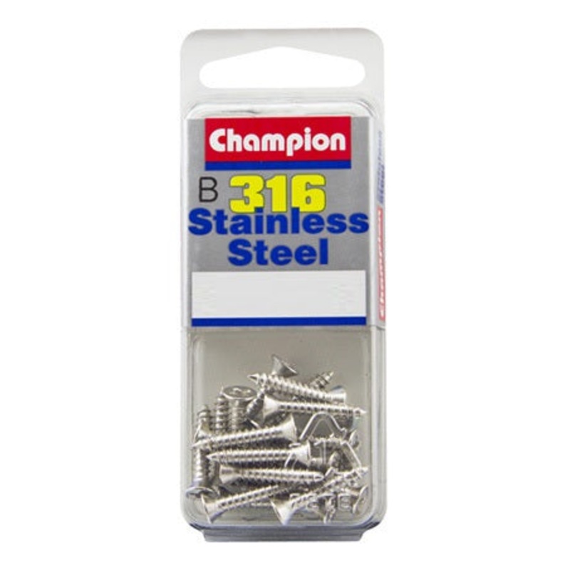 Champion Stainless Steel 316 Self-Tapping Countersunk Screws – 6G 1 inch