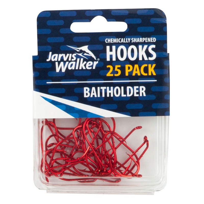 Jarvis Walker Bulk Value 25 Pack Chemically Sharpened Red Baitholder Hook 1