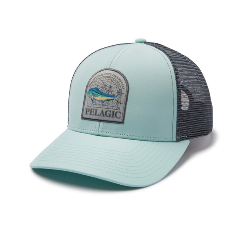 Pelagic Terminal Mapped Mahi Trucker Hat One Size Turquoise
