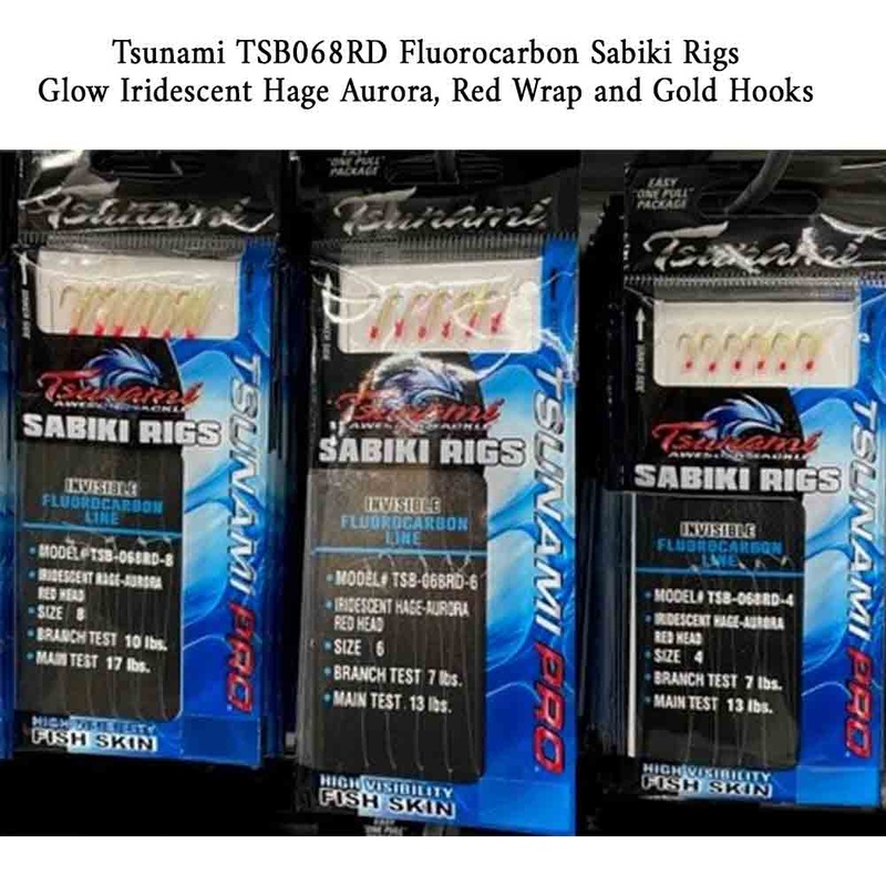 Tsunami TSB068RD Glow Iridescent Hage Aurora Fluorocarbon Sabiki Rig 4