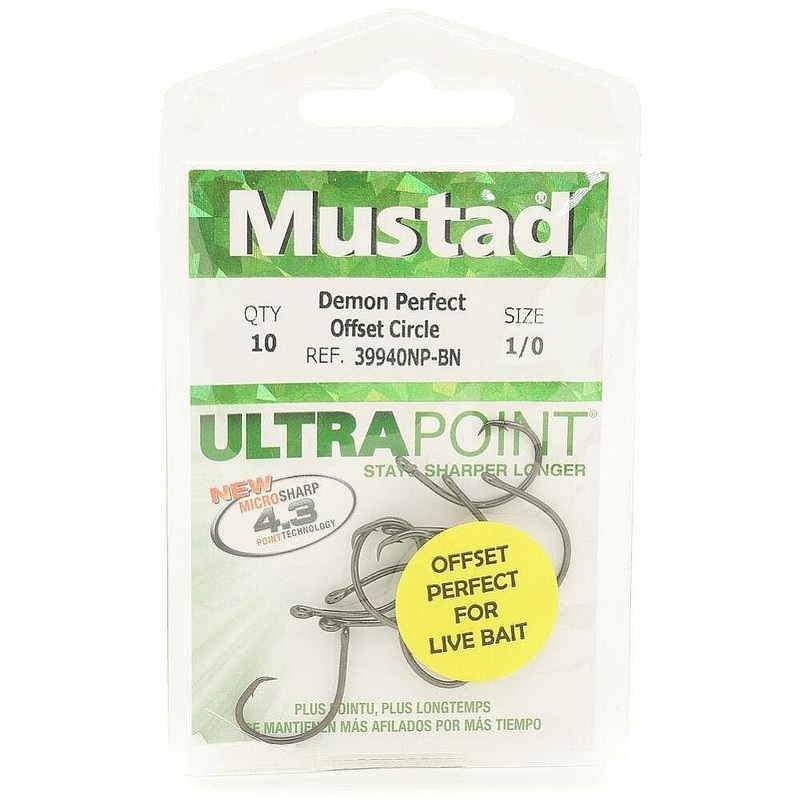 Mustad Demon Perfect Offset Circle Hook 1X Strong 39940NP-BN 8/0 25 Pack