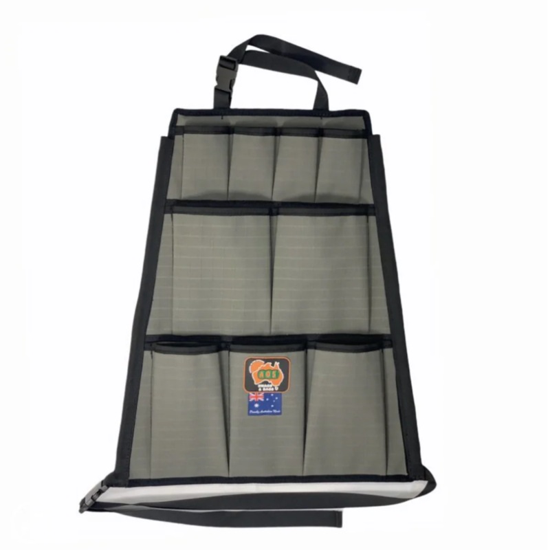 AOS Car Seat Organiser 12 Pocket Grey Canvas GREY