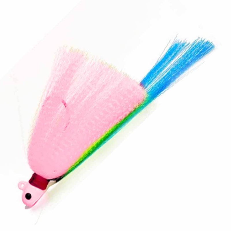 First Light Tackle Pink Head Pink Body Chartreuse Blue Tail Flair Hawk Snook Jig 1.5OZ