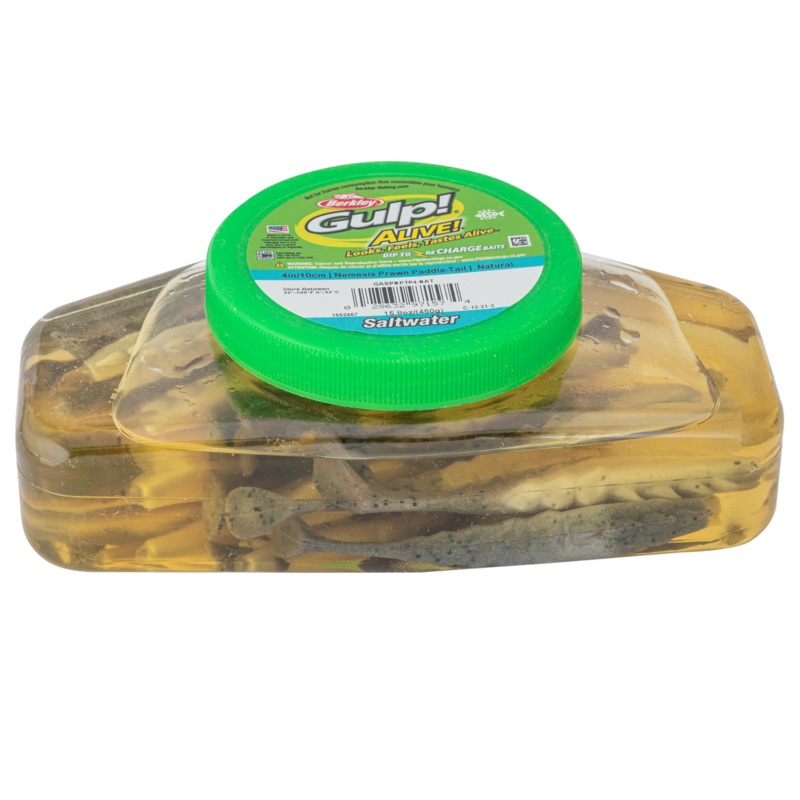 Berkley Gulp Alive Bulk Value Tub Nemesis Prawn Paddle Tail 4 inch Soft Plastic Lure Natural